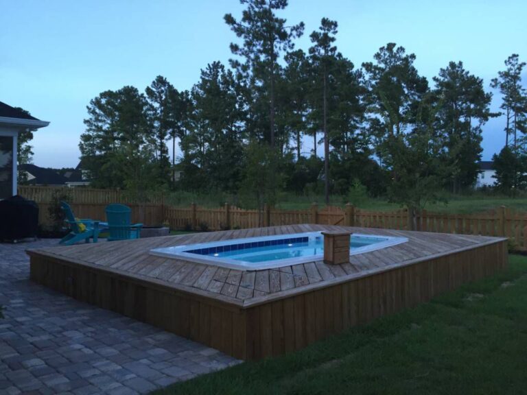500OS wooden pool deck partially inground