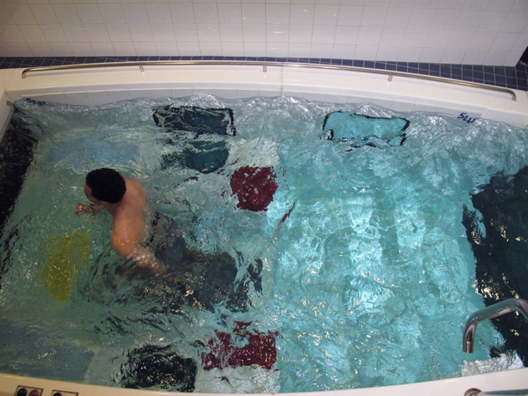 water running on a pool treadmill