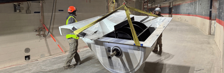 Pool installation along the access route; section rigged into place.